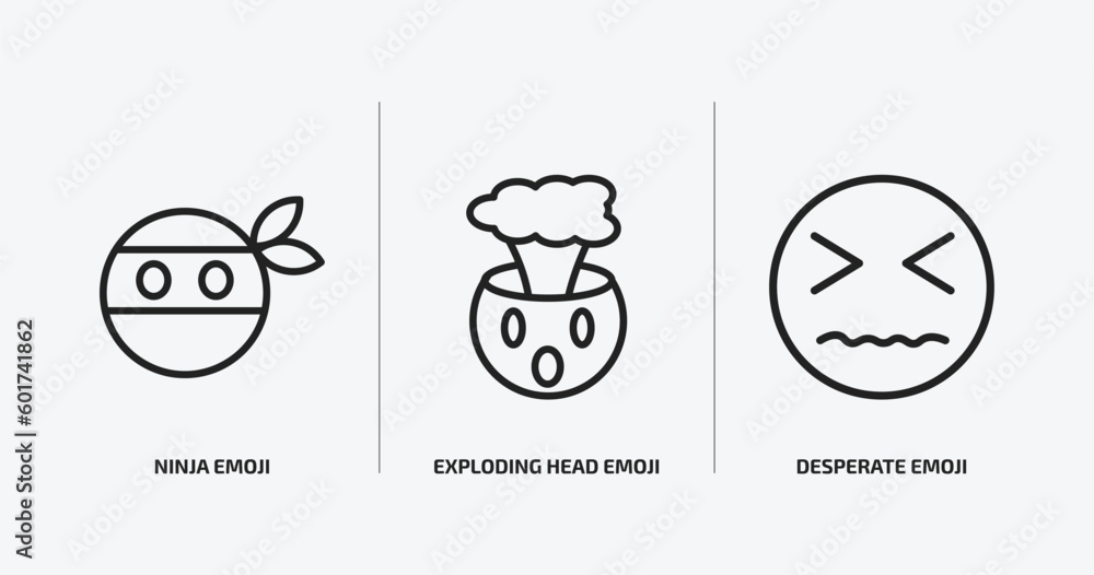 Aufkleber emoji outline icons set. emoji icons such as ninja emoji, exploding head desperate vector. can be us