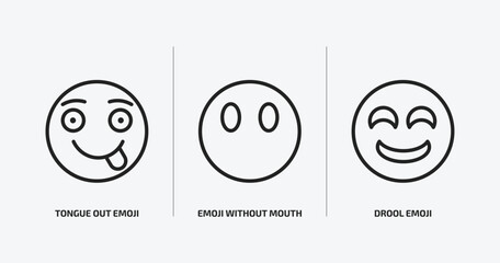 emoji outline icons set. emoji icons such as tongue out emoji, without mouth, drool vector. can be used web and mobile.