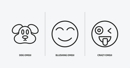 emoji outline icons set. emoji icons such as dog emoji, blushing crazy vector. can be used web and mobile.