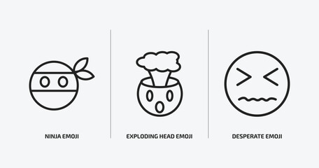 emoji outline icons set. emoji icons such as ninja emoji, exploding head desperate vector. can be used web and mobile.