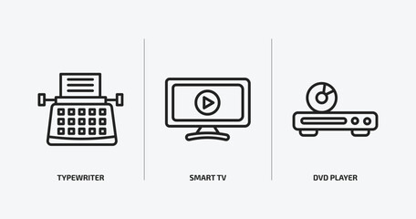 electronic devices outline icons set. electronic devices icons such as typewriter, smart tv, dvd player vector. can be used web and mobile.