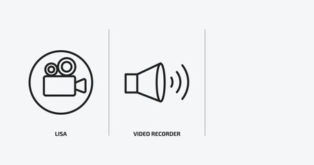electronic devices outline icons set. electronic devices icons such as lisa, video recorder, speakers vector. can be used web and mobile.