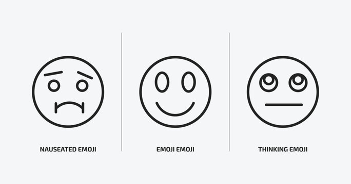 emoji outline icons set. emoji icons such as nauseated emoji, thinking vector. can be used web and mobile.
