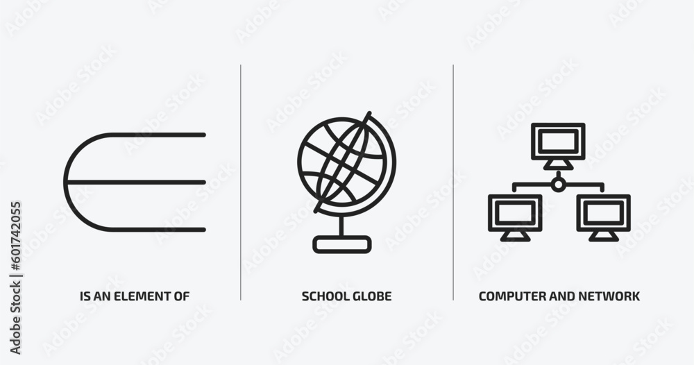 Poster education outline icons set. education icons such as is an element of, school globe, computer and ne