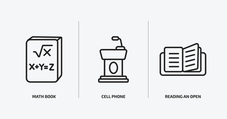 education outline icons set. education icons such as math book, cell phone, reading an open book vector. can be used web and mobile.