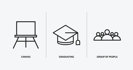education outline icons set. education icons such as canvas, graduating, group of people vector. can be used web and mobile.
