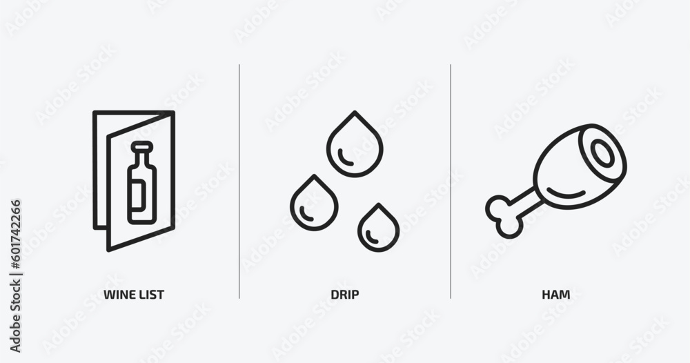 Aufkleber drinks outline icons set. drinks icons such as wine list, drip, ham vector. can be used web and mobi