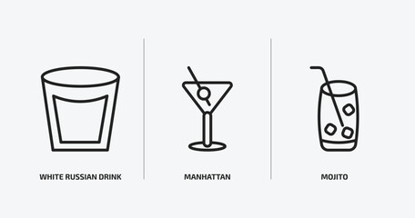 drinks outline icons set. drinks icons such as white russian drink, manhattan, mojito vector. can be used web and mobile.