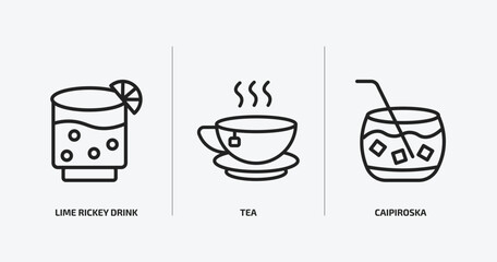 drinks outline icons set. drinks icons such as lime rickey drink, tea, caipiroska vector. can be used web and mobile.