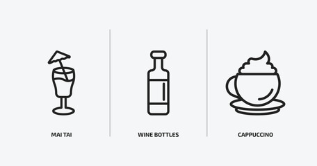 drinks outline icons set. drinks icons such as mai tai, wine bottles, cappuccino vector. can be used web and mobile.
