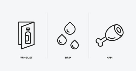 drinks outline icons set. drinks icons such as wine list, drip, ham vector. can be used web and mobile.