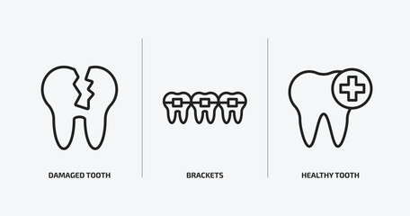 Obraz premium dentist outline icons set. dentist icons such as damaged tooth, brackets, healthy tooth vector. can be used web and mobile.
