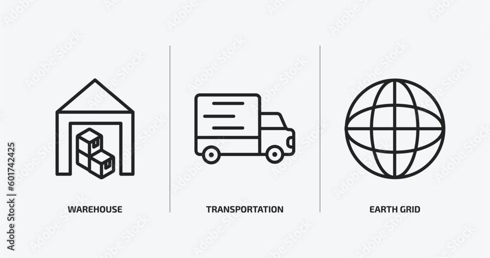 Aufkleber delivery and logistic outline icons set. delivery and logistic icons such as warehouse, transportati