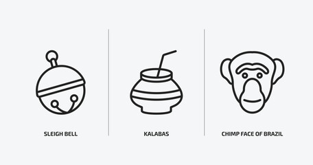 culture outline icons set. culture icons such as sleigh bell, kalabas, chimp face of brazil vector. can be used web and mobile.