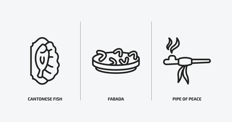 Fototapeta premium culture outline icons set. culture icons such as cantonese fish, fabada, pipe of peace vector. can be used web and mobile.
