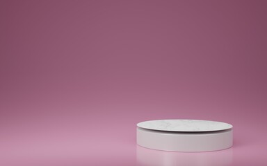 White podium in pink background, 3D rendering