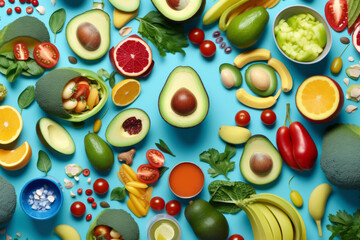 Top view of a collection of healthy vegtarian foods - Generative AI