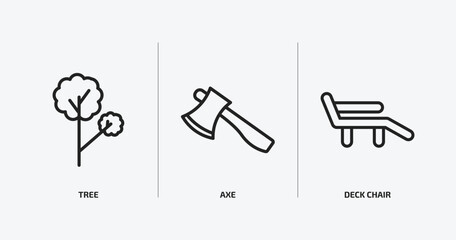 camping outline icons set. camping icons such as tree, axe, deck chair vector. can be used web and mobile.