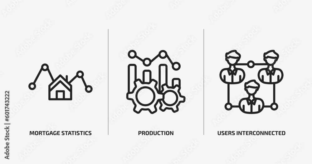 Aufkleber business and analytics outline icons set. business and analytics icons such as mortgage statistics, 