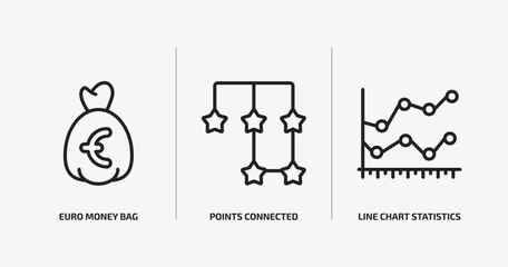 business outline icons set. business icons such as euro money bag, points connected chart, line chart statistics vector. can be used web and mobile.