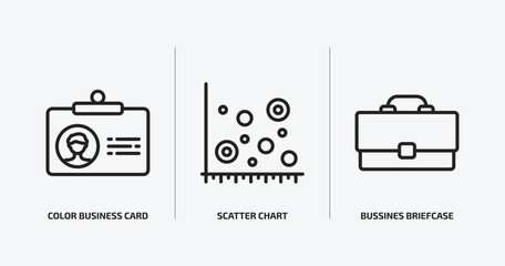 business outline icons set. business icons such as color business card, scatter chart, bussines briefcase vector. can be used web and mobile.
