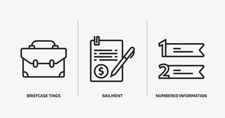 business outline icons set. business icons such as briefcase tings, bailment, numbered information vector. can be used web and mobile.