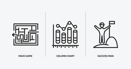 business outline icons set. business icons such as maze game, column chart, success man vector. can be used web and mobile.