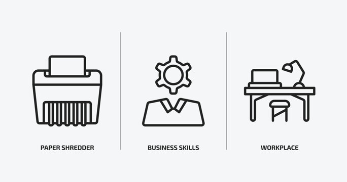 business and analytics outline icons set. business and analytics icons such as paper shredder, business skills, workplace vector. can be used web and mobile.