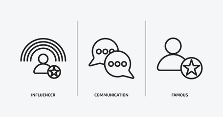 blogger and influencer outline icons set. blogger and influencer icons such as influencer, communication, famous vector. can be used web and mobile.