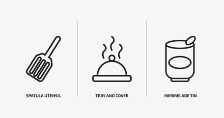 bistro and restaurant outline icons set. bistro and restaurant icons such as spatula utensil, tray and cover, mermelade tin vector. can be used web mobile.