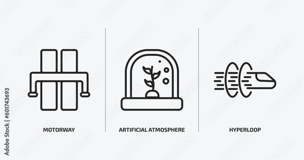 Poster artificial intellegence outline icons set. artificial intellegence icons such as motorway, artificia