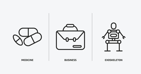 artificial intellegence outline icons set. artificial intellegence icons such as medicine, business, exoskeleton vector. can be used web and mobile.