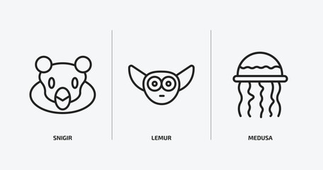 animals collection. outline icons set. animals collection. icons such as snigir, lemur, medusa vector. can be used web and mobile.