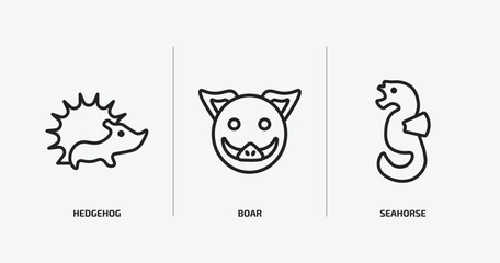 animals outline icons set. animals icons such as hedgehog, boar, seahorse vector. can be used web and mobile.