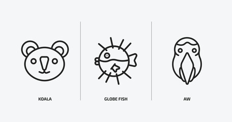 animals outline icons set. animals icons such as koala, globe fish, aw vector. can be used web and mobile.