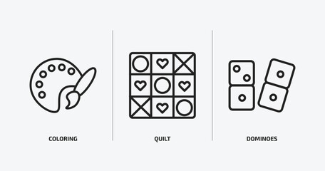 activity and hobbies outline icons set. activity and hobbies icons such as coloring, quilt, dominoes vector. can be used web and mobile.