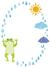 6月　梅雨　カエル　イラストフレーム