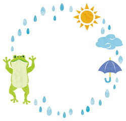 6月　梅雨　カエル　イラストフレーム