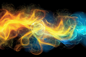 Drawn neon color yellow, Burning flame background material abstract hand AI generative