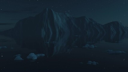 Floating ice plates in front of iceberg at night - Powered by Adobe
