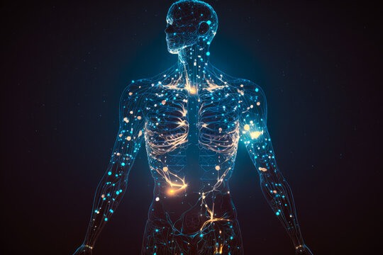 the human body as a constellation, with different body parts forming stars and constellations in the night sky - Generative AI