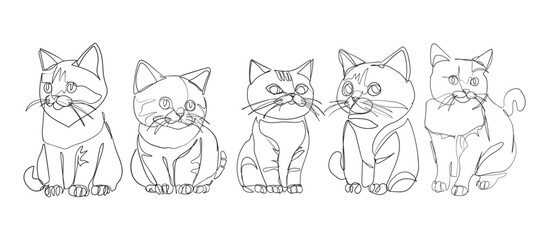 Set cats, line art style. Vector illustration