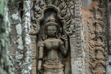 Fototapeta na wymiar Stone craving in Angkor Archaeological Park, Siem Reap, Cambodia