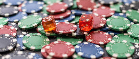 Plastic casino chips background. Poker game