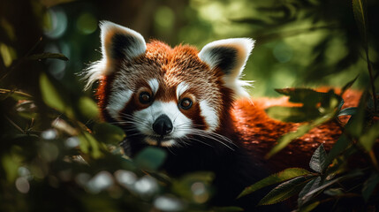 Naklejka premium Generative AI image of the red panda, one of animal that has been listed under the endangered species.