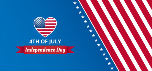 Obraz premium 4th of july independence day vector illustration with a blue background and elements of a heart shaped flag, red ribbon, stars and stripes