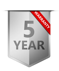 Five year warranty banner with silver shield