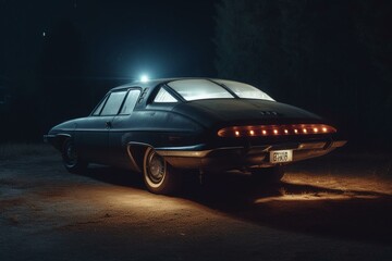 Obraz na płótnie Canvas Alien spacecraft abducts car at night. Generative AI