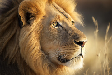 Generative AI image of the lion, one of animal that has been listed under the endangered species.