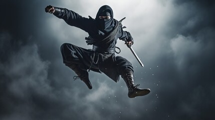 Obraz na płótnie Canvas A ninja leaping through the air